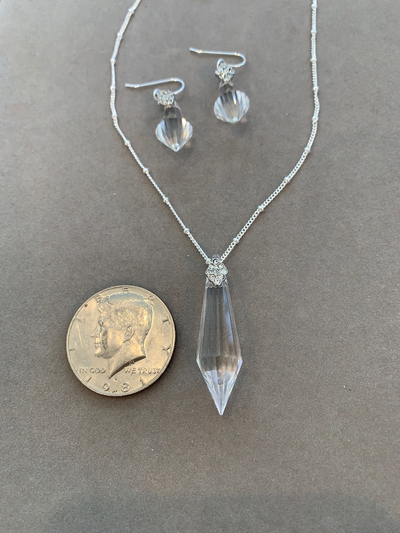 22 matching earrings Jewelry set of a German crystal mult-faceted 38mm pendant on chain