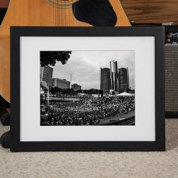 Detroit Renaissance Center and Hart Plaza at Movement Detroit, 2016, Photo Print Wall Art Home Decor, 8.5x11