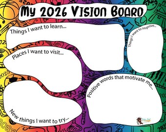 Tablero de visión infantil para el Año Nuevo 2026 (Hoja de trabajo imprimible)