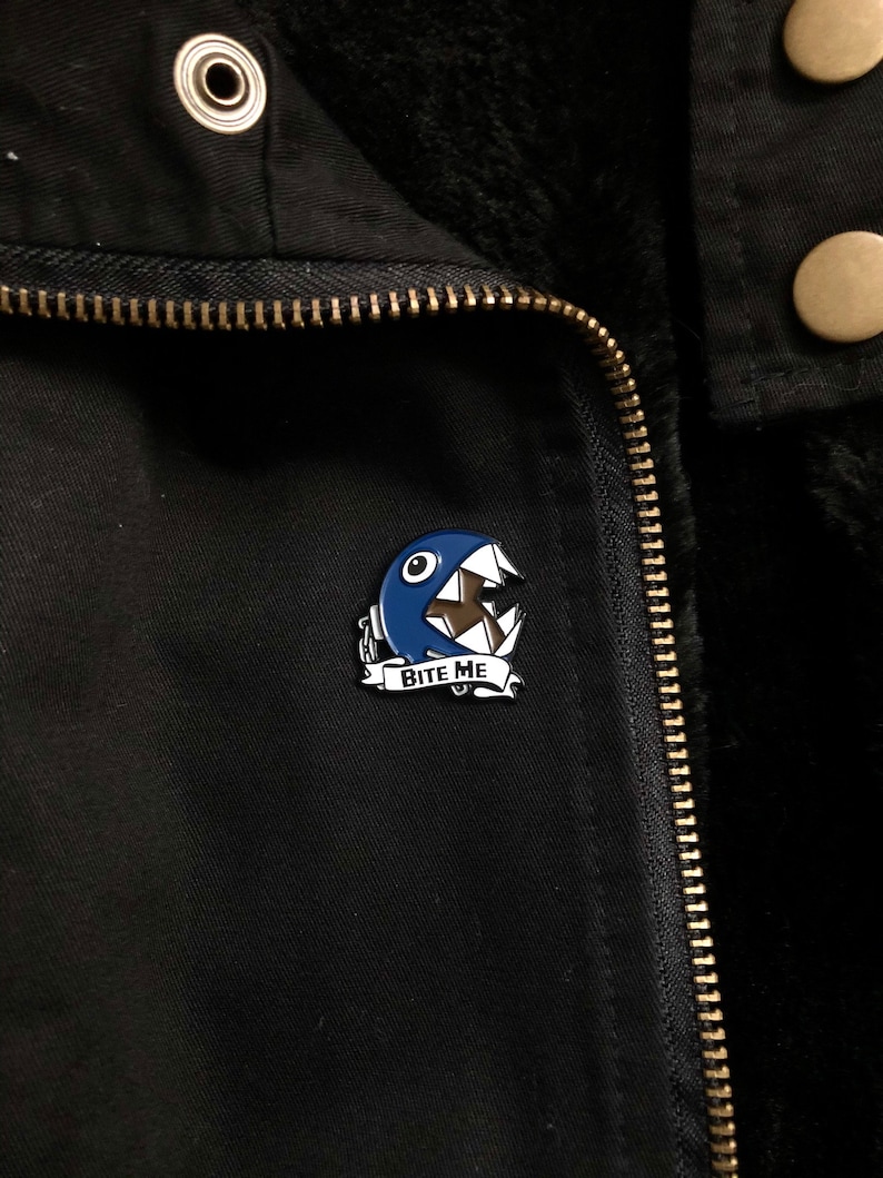 Chain Chomp Soft Enamel Pin Mario Kart Nintendo on Jacket
