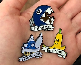 Juego de 3 pines de esmalte suave de plátano, Chain Chomp y Blue Shell de Mario Kart Nintendo