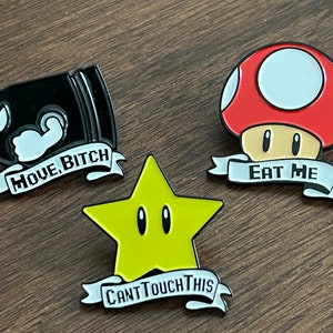 Bullet Bill, Star, and Mushroom Soft Enamel Pin Set Of 3 Mario Kart Nintendo