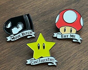 Juego de 3 pines de esmalte suave de Bill Bullet, Star y Mushroom de Mario Kart Nintendo