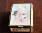 Via Vermont Jewelry Box, Glass Trinket Box, Hinged Jewelry Box, Child with Dog and Cat, Treasure Box, Sweetheart Gift, Gift for Her
