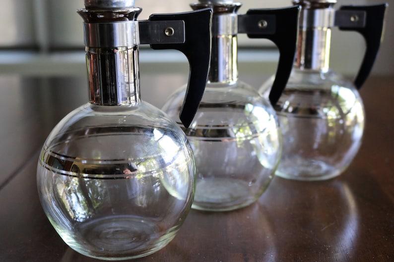 3 Small Carafes Cruet Set Mid Century Modern Design Caster Etsy