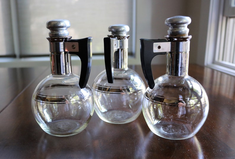 3 Small Carafes Cruet Set Mid Century Modern Design Caster Etsy