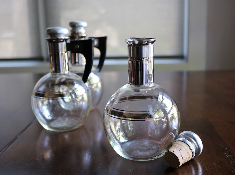 3 Small Carafes Cruet Set Mid Century Modern Design Caster Etsy