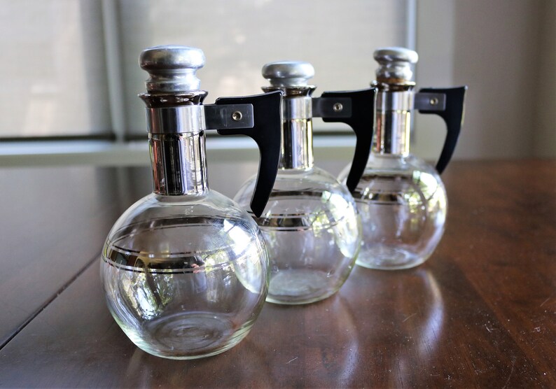 3 Small Carafes Cruet Set Mid Century Modern Design Caster Etsy