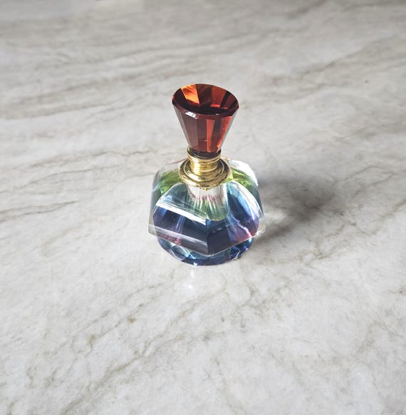 Rainbow Iridescent Crystal Perfume Bottle, Faceted Prism Design, Essential Oils Perfumes Fragrances