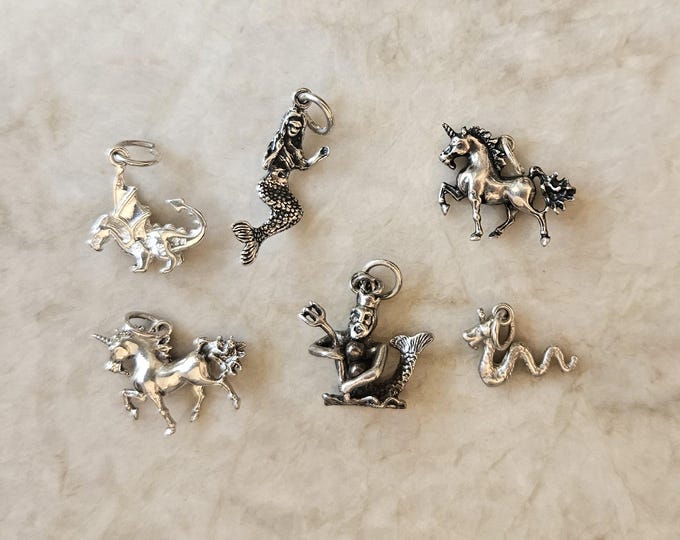 Mythical Creatures Theme Sterling Silver Charms, Set of 6 - Etsy