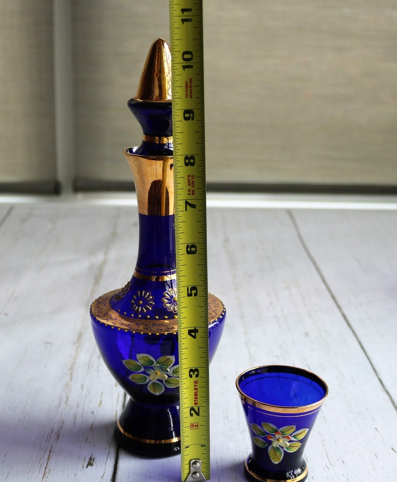 Cobalt Blue Decanter Set Bohemian Glass Style Hand Painted Etsy