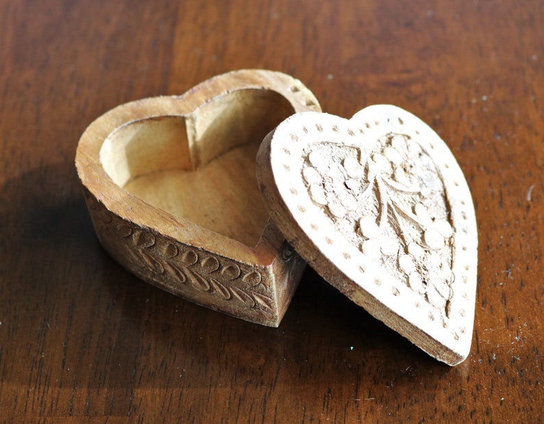 2 Wooden Heart Shaped Trinket Boxes Heart Box Jewelry Box Treasure Box Mango Wood
