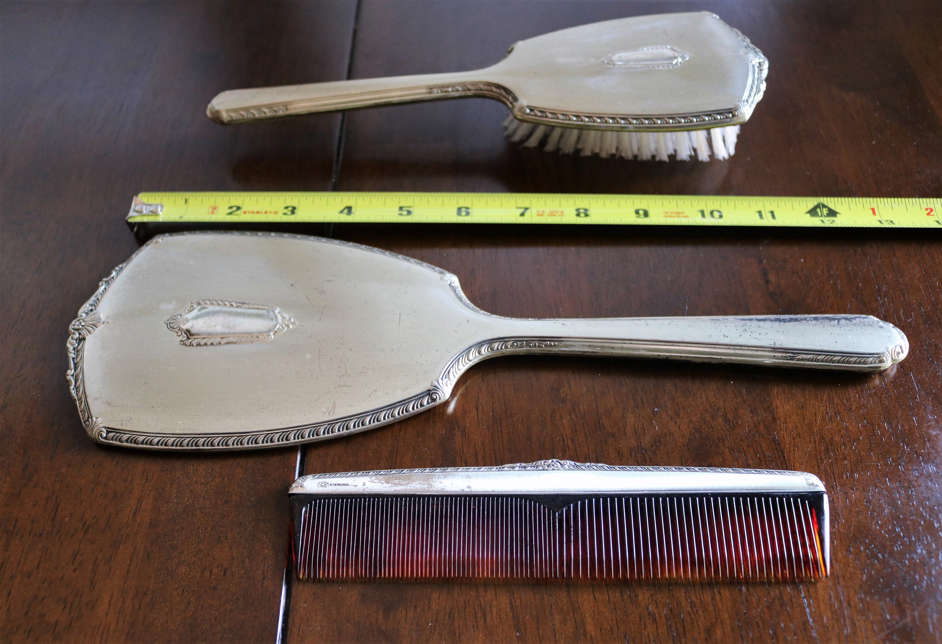 Sterling Silver Hand Mirror Brush and Comb Silver Dresser Etsy