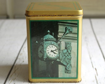 Marshall Field's Tin, Vintage Tin with Classic State Street Clock Image, Use for Storage or Decor, WEAR & TEAR, For Fans of Marshall Field's