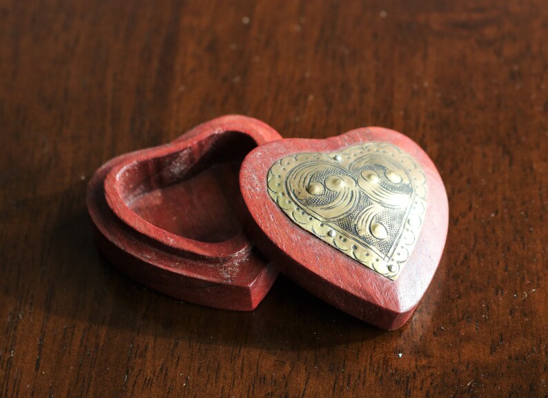 2 Wooden Heart Shaped Trinket Boxes Heart Box Jewelry Box Treasure Box Mango Wood