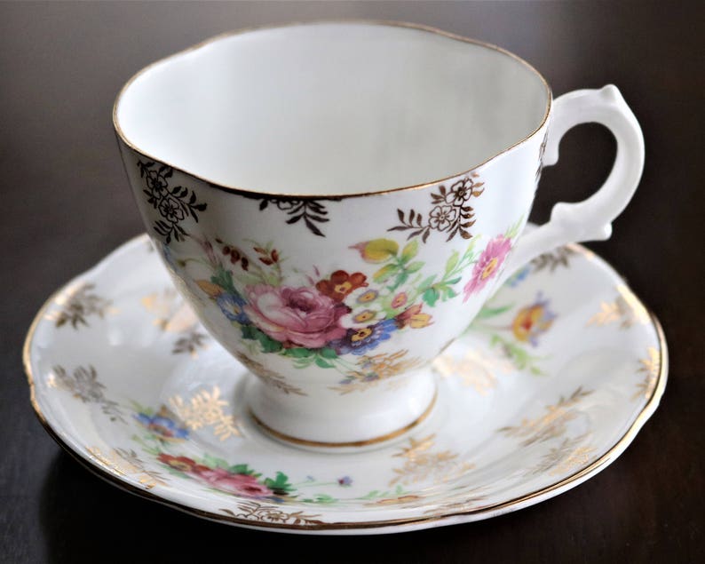 Royal Stuart Tea Cup and Saucer Floral and Gold Chintz Etsy