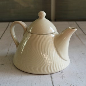 Teapot Beige Color with Texture Swirls, Off-white Ceramic Tea Pot, Tea Lover, Tea Party