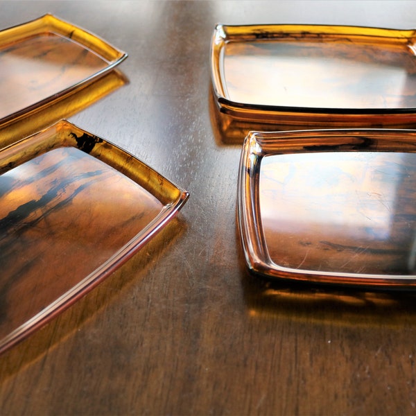 6 Amber Snack Trays, Vintage Snack Set, Smoky Amber, Plastic Snack Trays, Mid Mod Snack Set, Trays for Coins Keys and Jewelry