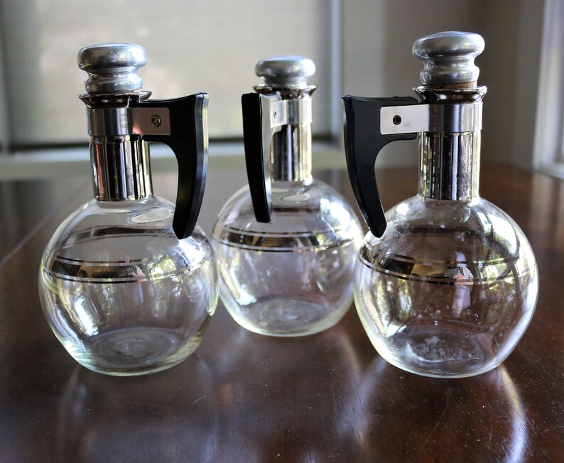 3 Small Carafes Cruet Set Mid Century Modern Design Caster Etsy