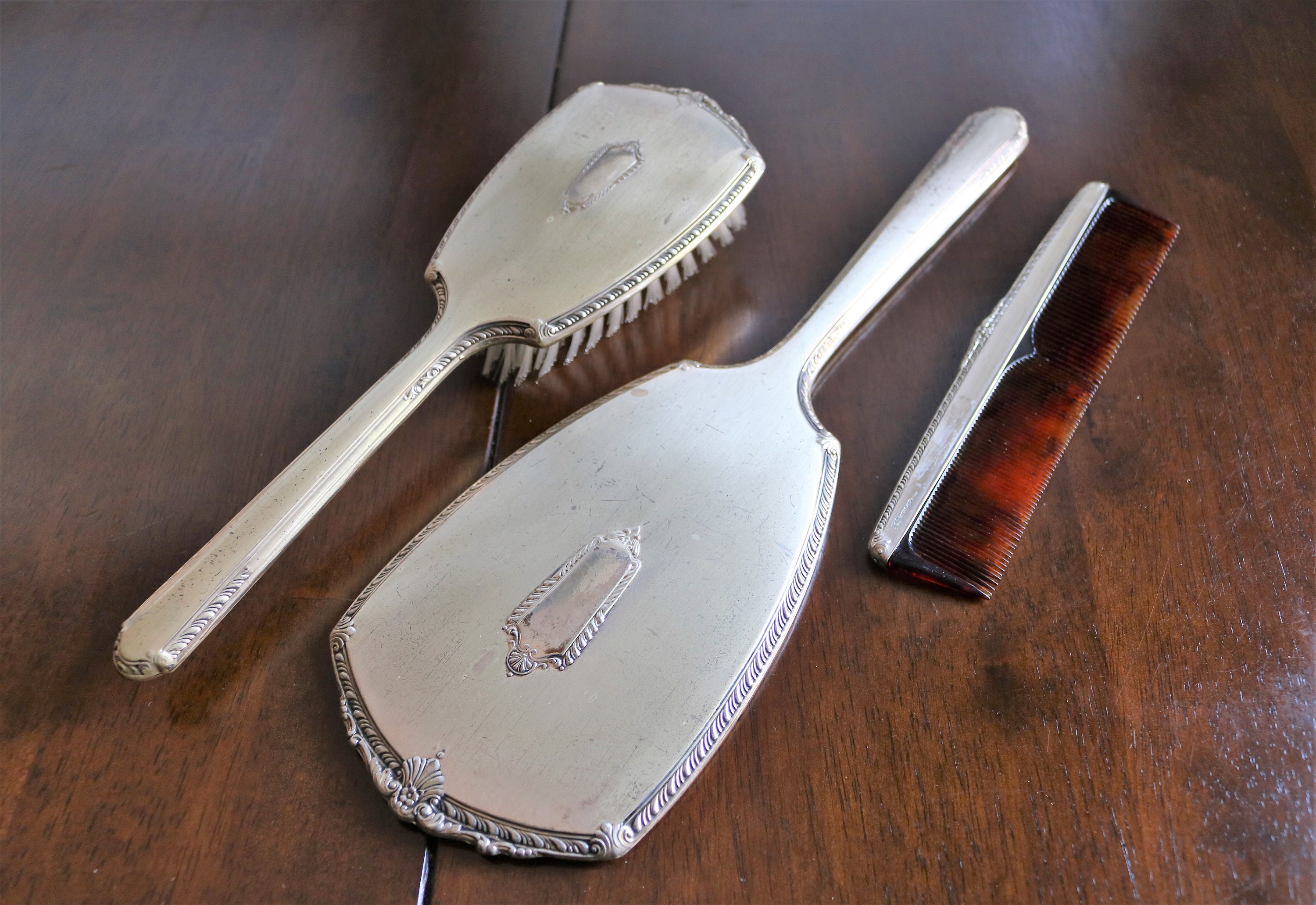 Sterling Silver Hand Mirror Brush and Comb Silver Dresser Etsy