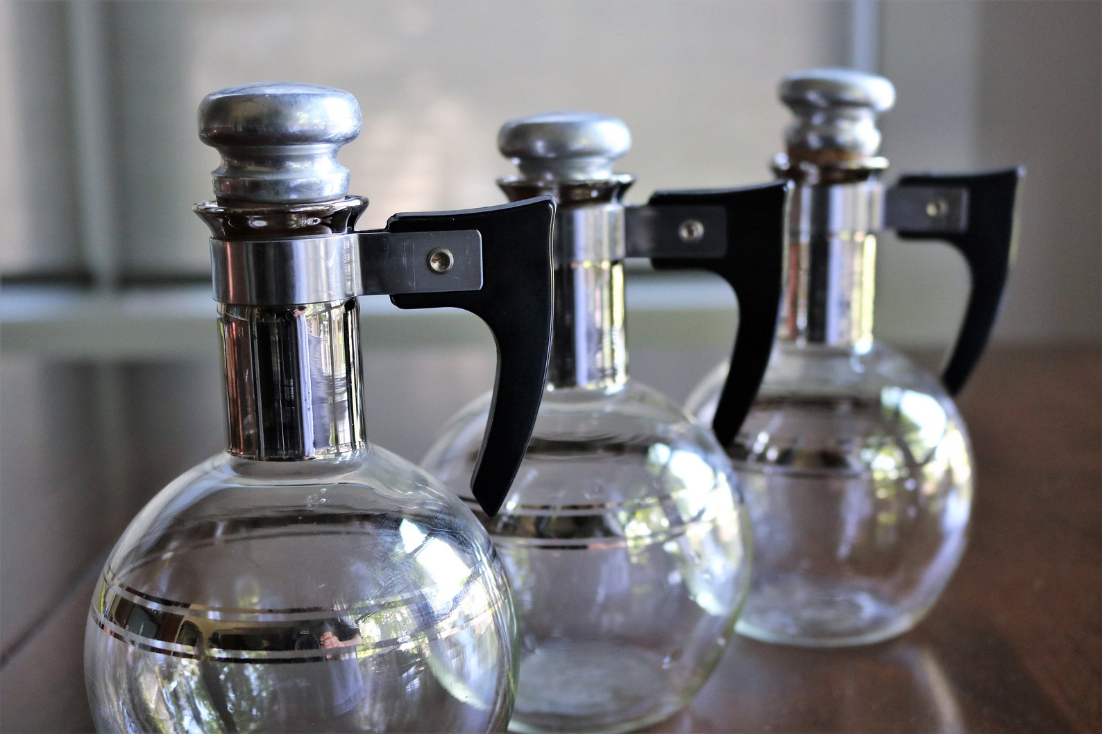 3 Small Carafes Cruet Set Mid Century Modern Design Caster Etsy