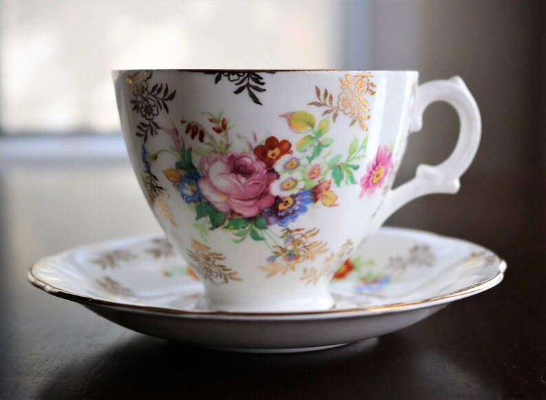 Royal Stuart Tea Cup and Saucer Floral and Gold Chintz Etsy