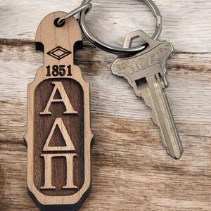 Alpha Delta Pi Paddle Keychain, AD Pi Laser Engraved Key Ring, Sorority Wood Key Fob, Lyre Bid Day Keyring - 1008-C13E0F-051925