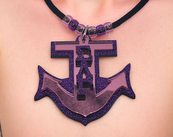 Sigma Lamba Gamma Tiki, SLG Pink Necklace, Sorority Glitter Anchor Teekee - 1094-84F045-051925