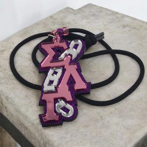 Sigma Lamba Gamma Chain Tiki, Sorority Pink Mirror on Glitter Necklace, SLG Glitter Tiki, Chain Position - 1094-40FB3C-042225