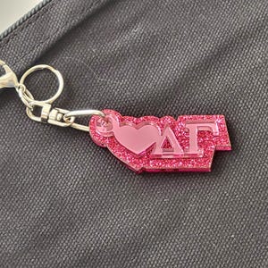 Delta Gamma - Key Chain - Purse Zipper Pull - Pink Mirror on Hot Pink Glitter - 1024-01265E-082924