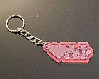 Alpha Phi Heart Keychain, Alpha Phi Personalized Sorority Key Ring, Alpha Phi Key Fob, Alpha Phi Bid Day Key Chain - 1013-F23A93-050323