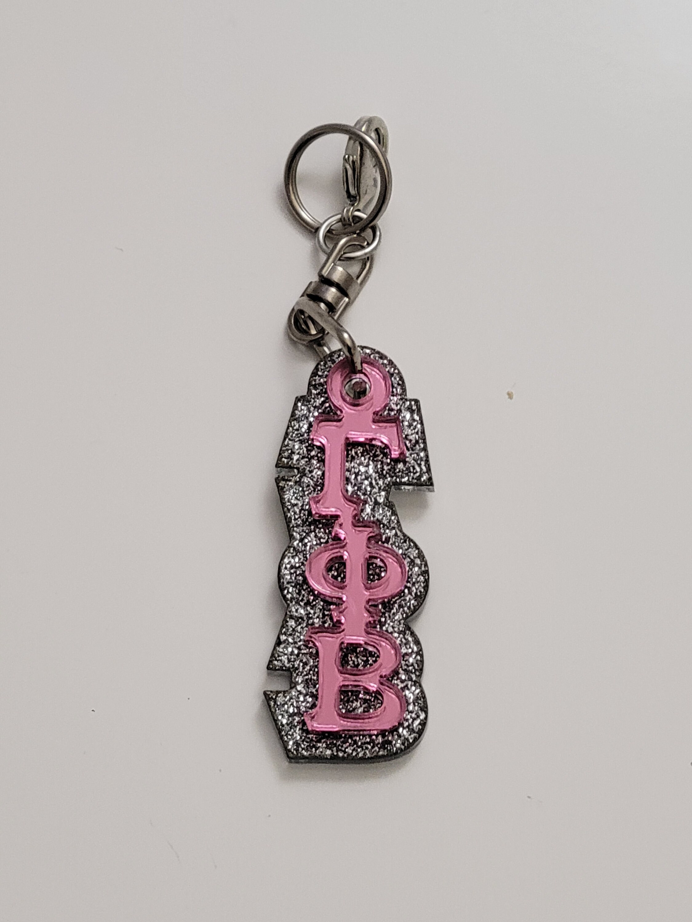 Gamma Phi Beta - Key Chain - Zipper Pull - Pink Mirror on Silver ...