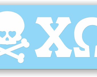 Chi Omega Skull and Cross bones Decal with Letter Decal for  Cars, Sorority Owl Sticker - Skull 1019-C146E0-110323 - Owl 1019-D59F05-080624