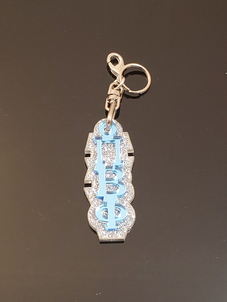 Blue Mirror on Silver Glitter Purse Zipper Pull Pi Beta Phi