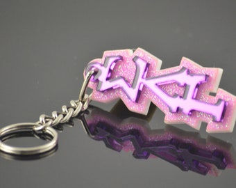 Sigma Lambda Gamma Keychain, S L G Purple Mirror Letters on Pink Glitter Key Ring, Sorority Key Fob, - 1094-EF07CD-050323