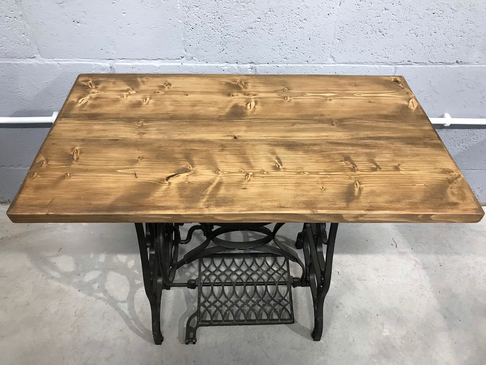 Old sewing machine base table with new recycled pine too Etsy