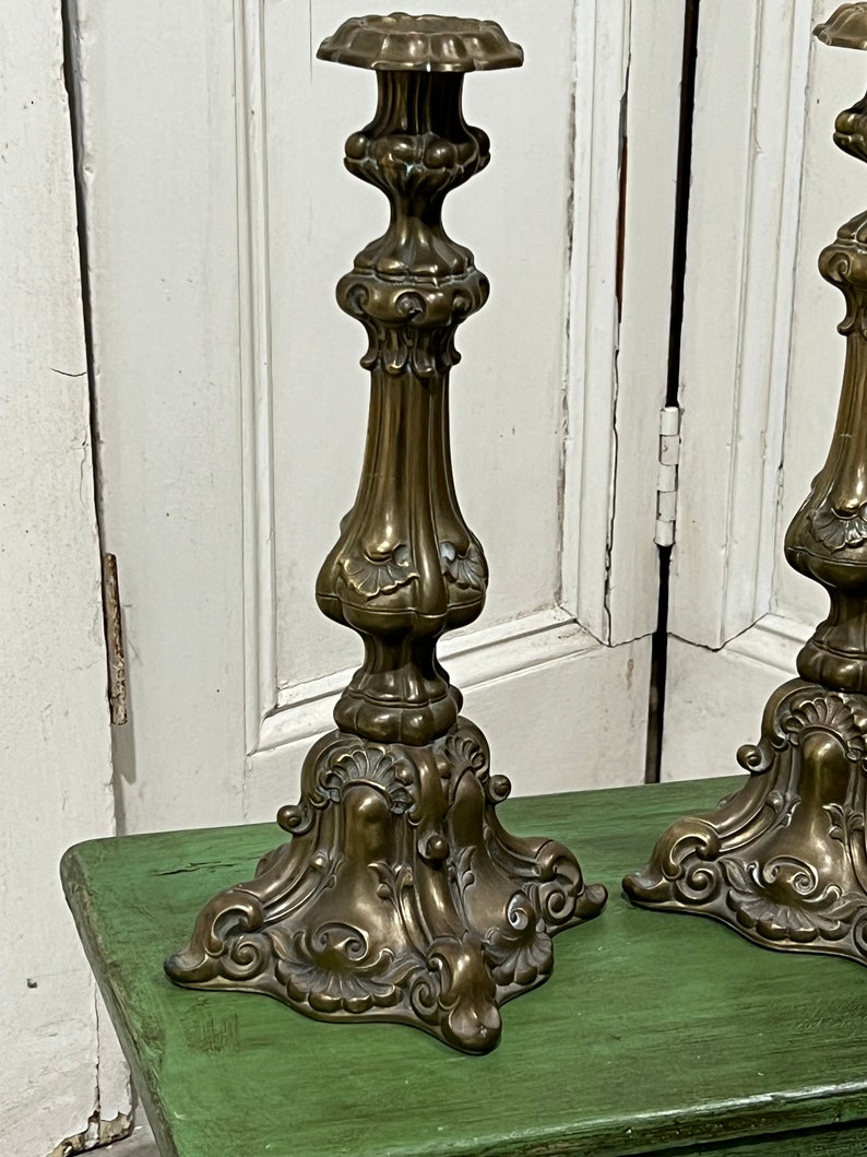 Vintage rococo style pair of heavy candlesticks image 2