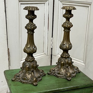 Vintage rococo style pair of heavy candlesticks image 1