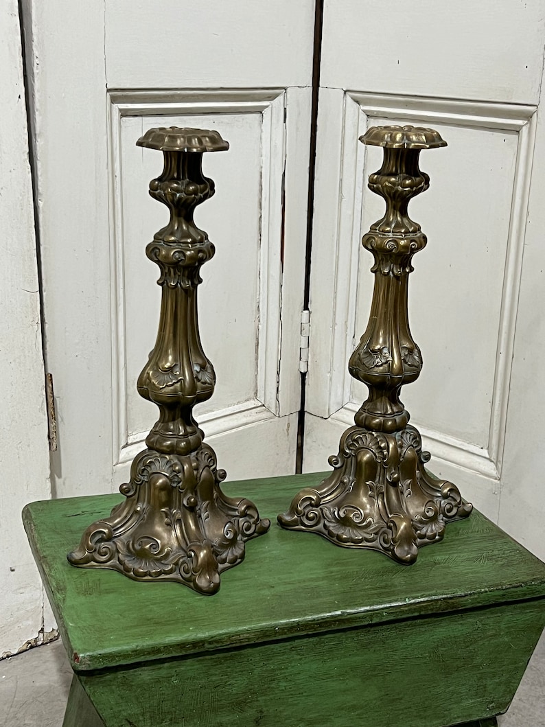 Vintage rococo style pair of heavy candlesticks image 1