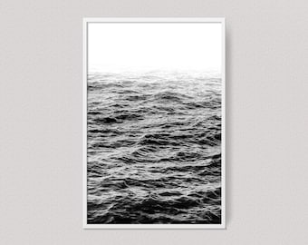 Black And White Ocean Waves Photo For Bathroom Wall Decor, Minimalist Nautical Print, Digital Scandinavian Wall Art, Ocean Photography