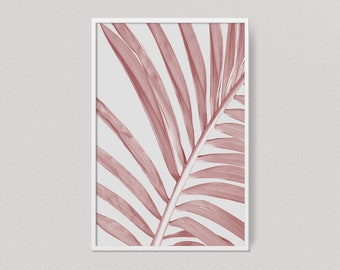 Palm leaf print, Pink tropical art, Tropical leaves, Printable art, Affiche scandinave, Wall prints, Nordic art, Digital download wall decor