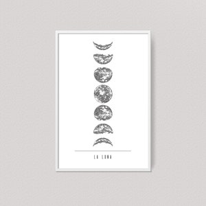 Phases Of The Moon Wall Art For Tumblr Room Decor, Lunar Phases, Half Moon Printable Wall Hanging, Affiche Scandinave Wall Art Over Bed image 1
