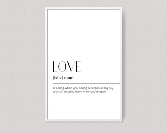 Love definition, Valentines day gift, Print above the bed, Definition words, Bed room wall art, Digital poster, Minimalist love gift ideas