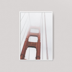 Golden Gate Bridge in San Francisco wall art print, Red white geometric architecture photo, Minimalist, California, Travel photography image 1