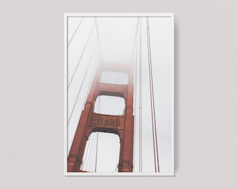 Golden Gate Bridge in San Francisco wall art print, Red white geometric architecture photo, Minimalist, California, Travel photography