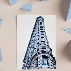 New York city photography of Flatiron Building architecture, Instant download photo of Manhattan, Blue wall art decor, Livingroom wall art image 4