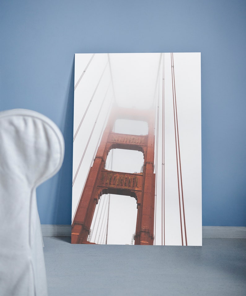 Golden Gate Bridge in San Francisco wall art print, Red white geometric architecture photo, Minimalist, California, Travel photography image 2