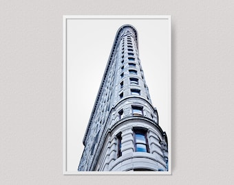 New York city photography of Flatiron Building architecture, Instant download photo of Manhattan, Blue wall art decor, Livingroom wall art