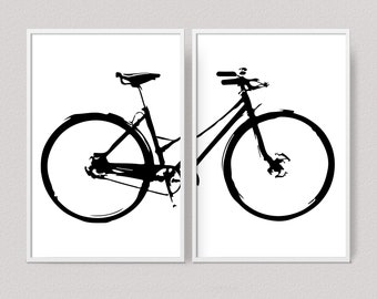 Bike line art, Bicycle, Set Of 2 Wall Art, Downloadable Wall Decor, Printable Scandinavian Art, Minimalist Poster, 2 Piece Art Set