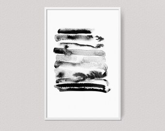 Black and White, Abstract Wall Art, Modern Minimal Ink Painting, Printable Instant Download, Home Decor, Simple Design, Line Art